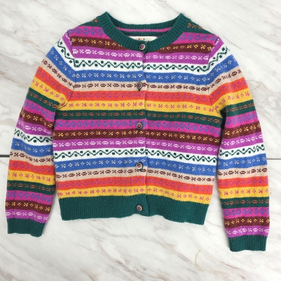 Mini Boden Other - Mini Boden Girls Fair Isle Button Rainbow Multi Stripe Cardigan Size 4-5 Years